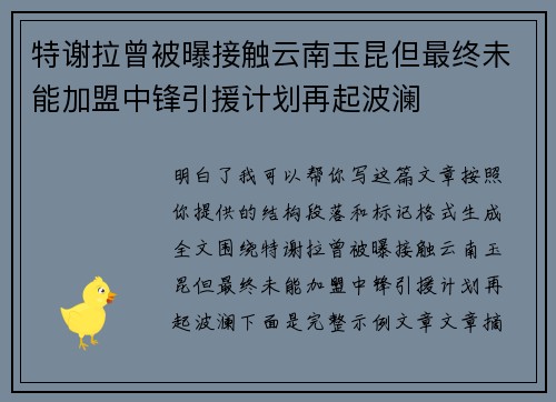 特谢拉曾被曝接触云南玉昆但最终未能加盟中锋引援计划再起波澜
